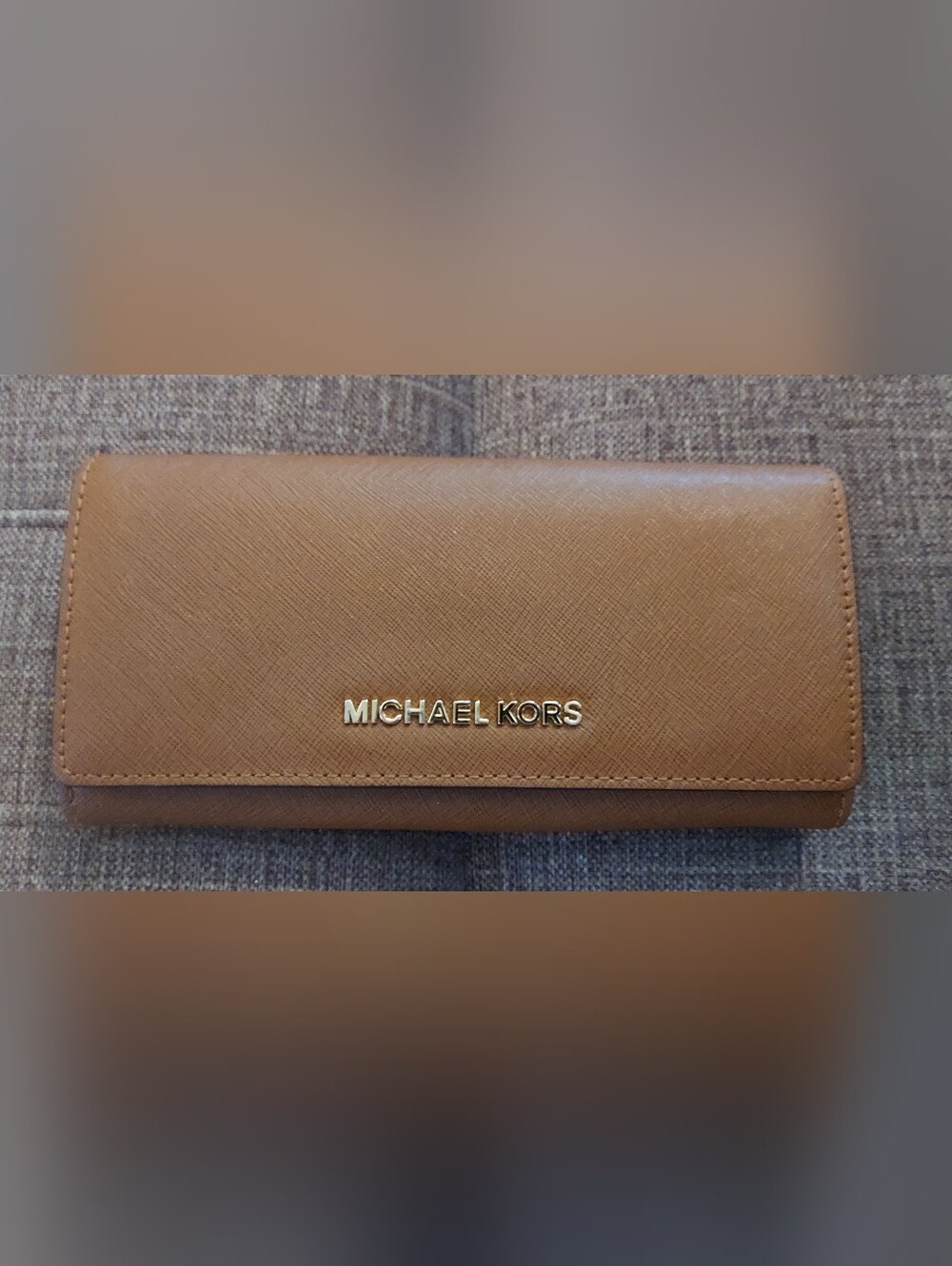 Michael Kors Brown Saffiano Leather Continental Wallet with Gold Logo
